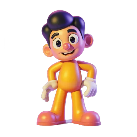 Cheerful cartoon character standing with hands on hips isolated clipart PNG