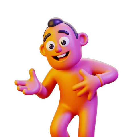 Cheerful cartoon character waving arms in 3d animation style for presentations and social media PNG