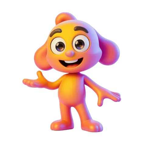Cheerful cartoon character waving in vibrant 3d style for presentations and branding PNG