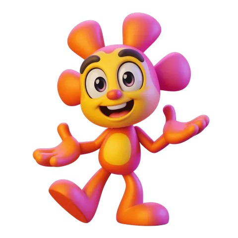 Cheerful cartoon character with antennae waving in vibrant colors for digital projects PNG