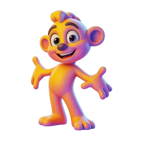 Cheerful cartoon monkey character waving arms in 3d style for presentations and graphics PNG
