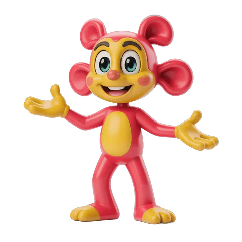 Cheerful cartoon monkey character with big ears waving arms for kids illustrations and animations PNG