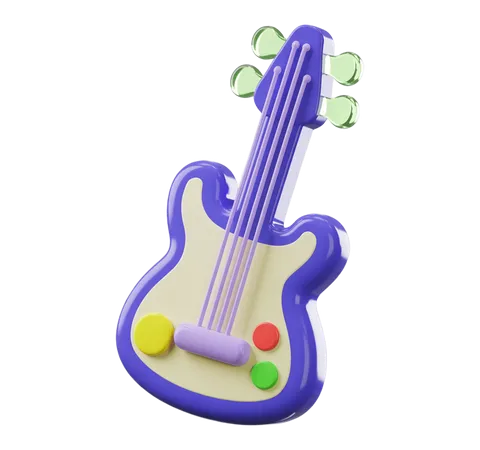 Colorful 3d cartoon electric guitar clipart for kids educational materials and music apps PNG