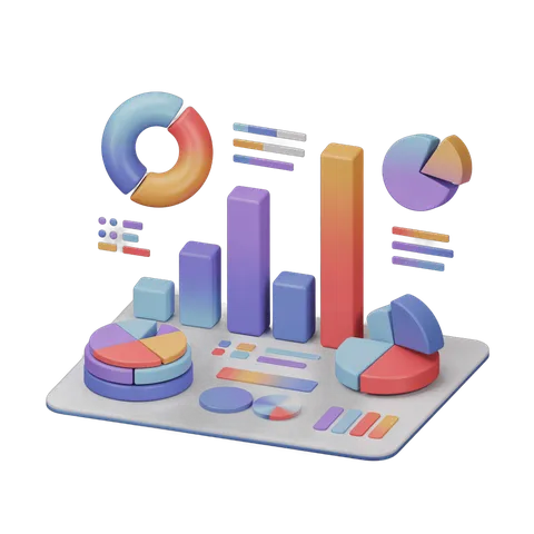 Colorful 3d charts and graphs isolated clipart for business presentations and reports PNG