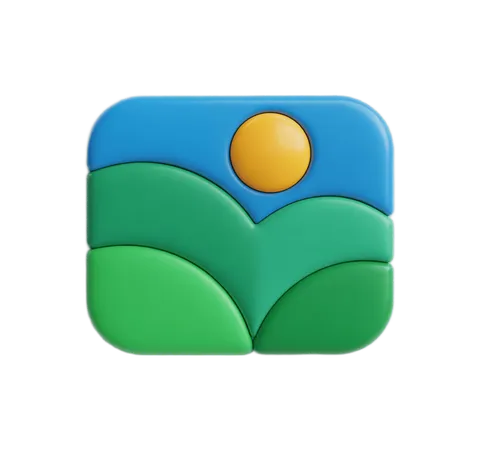 Colorful 3d puzzle piece clipart with green hills and blue sky for educational materials PNG