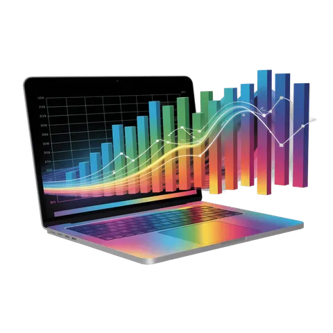 Colorful abstract bar chart and growth line graphic for business presentations and reports PNG