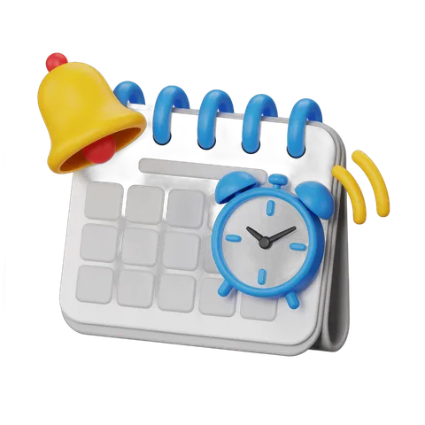 Colorful alarm clock calendar clipart with bell for reminders and time management graphics PNG