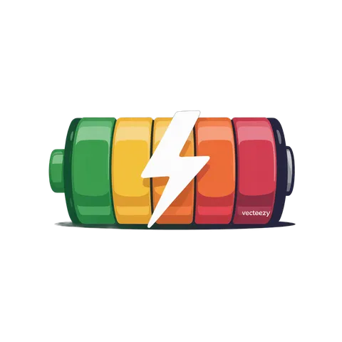Colorful battery with lightning bolt symbol for energy efficiency and power concepts PNG
