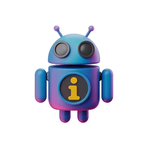 Colorful cartoon android robot with information icon for app design and tech illustrations PNG