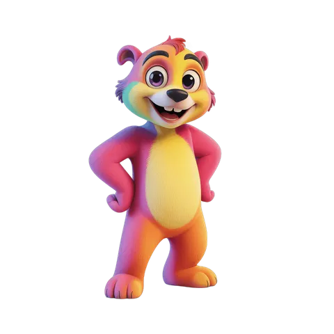 Colorful cartoon bear character standing confidently for children illustrations and branding PNG