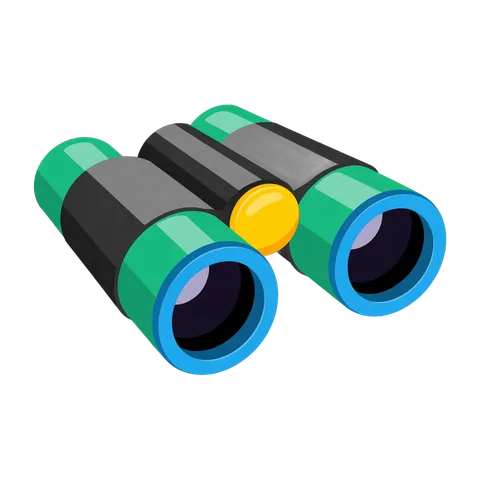 Colorful cartoon binoculars clipart for kids educational materials and travel presentations PNG