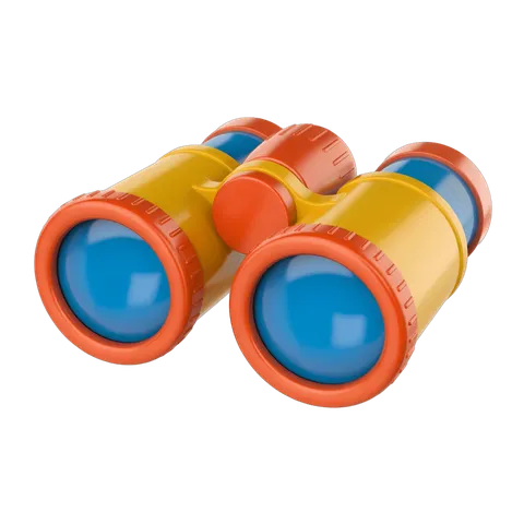 Colorful cartoon binoculars clipart for kids educational materials and travel posters PNG