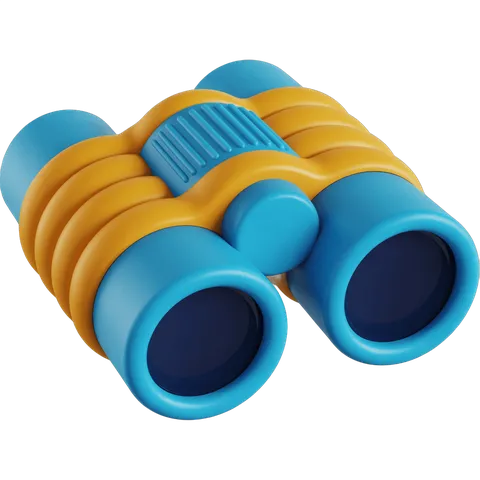 Colorful cartoon binoculars clipart for travel adventure and exploration marketing materials PNG