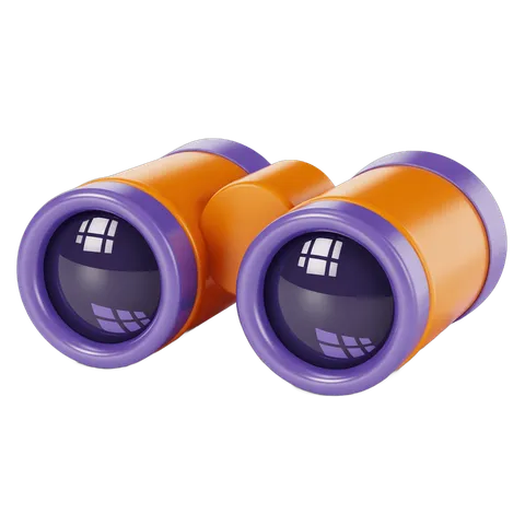 Colorful cartoon binoculars clipart for travel adventure and exploration marketing materials PNG