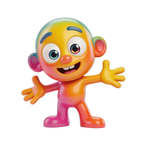 Colorful cartoon character figurine waving arms for kids toys and illustrations PNG