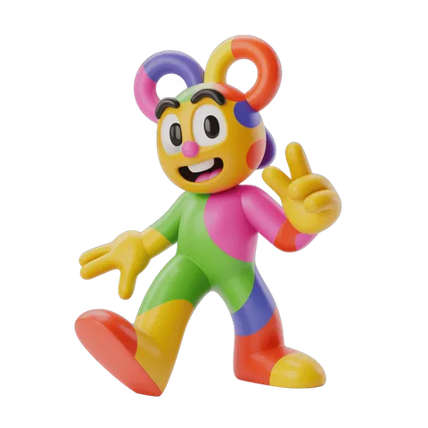 Colorful cartoon character making peace sign for kids educational content PNG