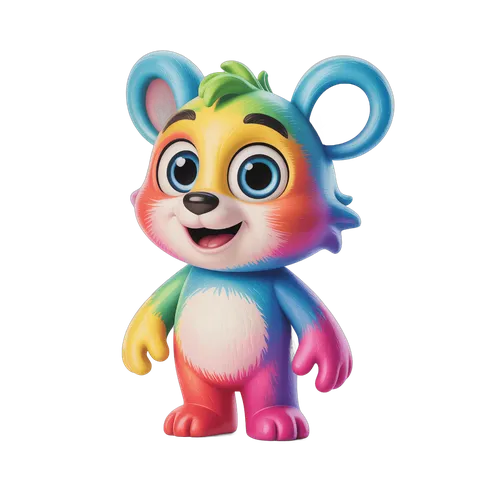 Colorful cartoon character plush toy standing isolated transparent background PNG