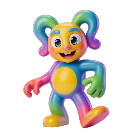 Colorful cartoon character running with rainbow hair and arms outstretched PNG