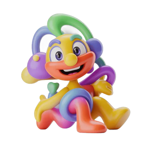 Colorful cartoon character running with rainbow limbs for kids toys and illustrations PNG