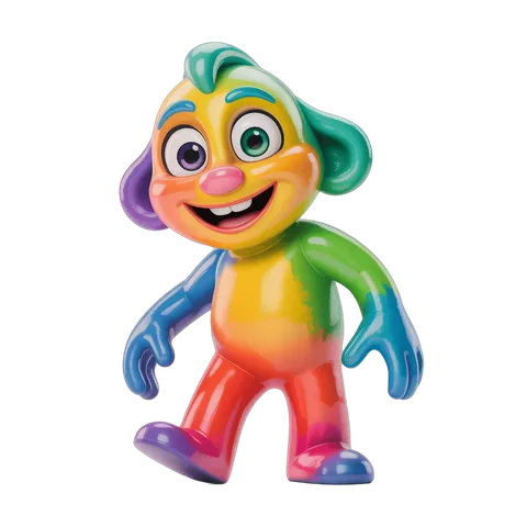 Colorful cartoon character toy figure standing isolated transparent background PNG