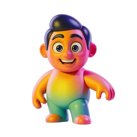 Colorful cartoon character toy figure standing with arms outstretched PNG