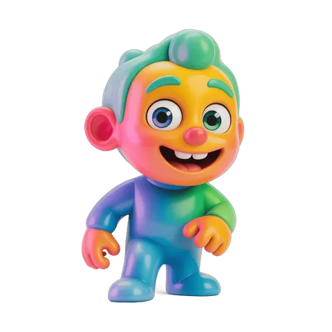 Colorful cartoon character toy figure standing with arms outstretched PNG