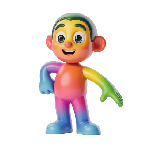 Colorful cartoon character toy figure standing with arms outstretched for children illustrations PNG