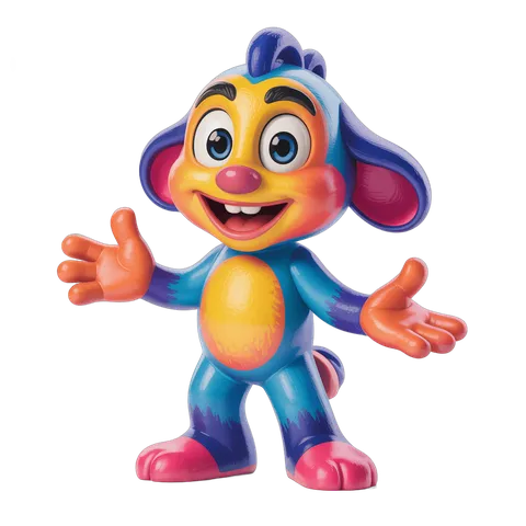 Colorful cartoon character toy figure waving arms for kids playtime PNG