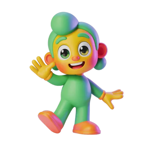 Colorful cartoon character waving cheerfully for children's educational content PNG