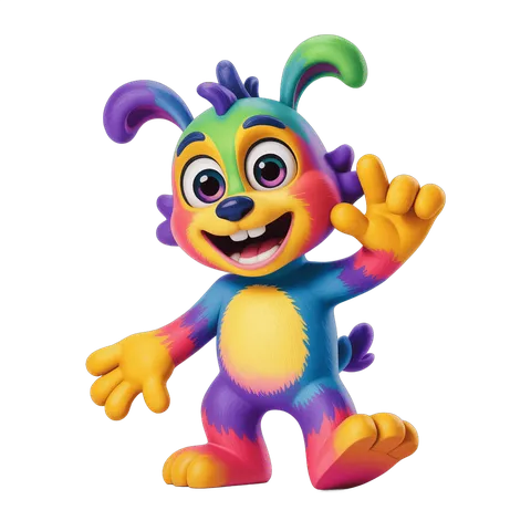 Colorful cartoon character waving cheerfully for vibrant illustrations and designs PNG