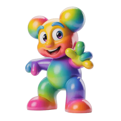 Colorful cartoon character waving cheerfully for vibrant social media graphics PNG