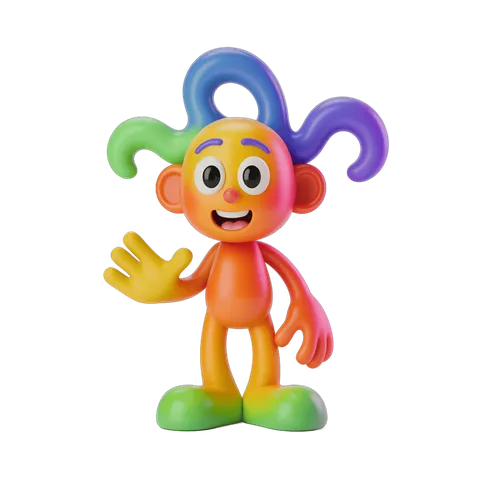 Colorful cartoon character waving for children's educational materials and illustrations PNG