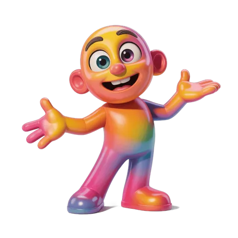 Colorful cartoon character with arms outstretched isolated transparent background PNG