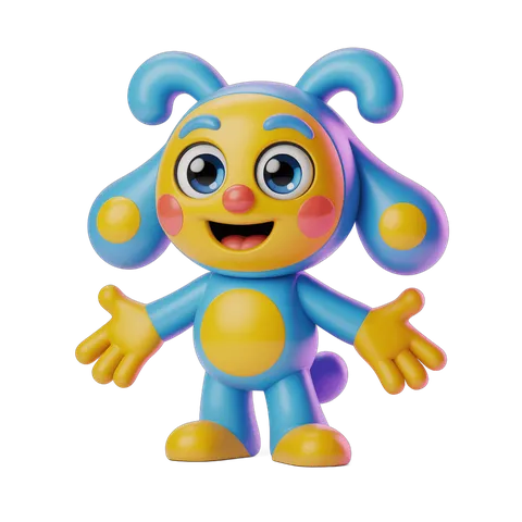 Colorful cartoon character with big ears waving arms cheerful isolated clipart PNG