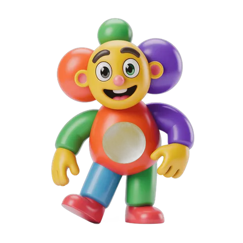Colorful cartoon character with big eyes and colorful hair standing isolated transparent background PNG