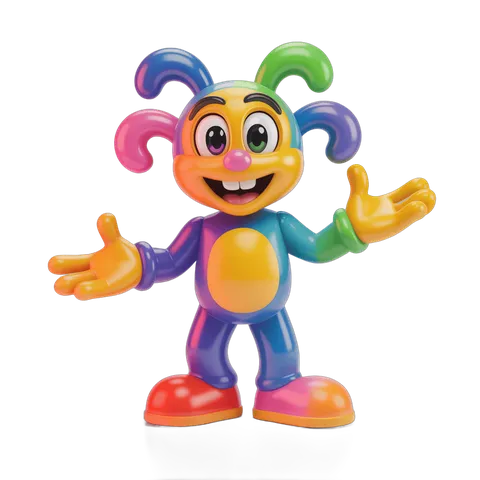 Colorful cartoon character with curly antennae waving arms for cheerful illustrations PNG
