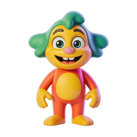 Colorful cartoon character with green hair standing cheerfully for kids content PNG