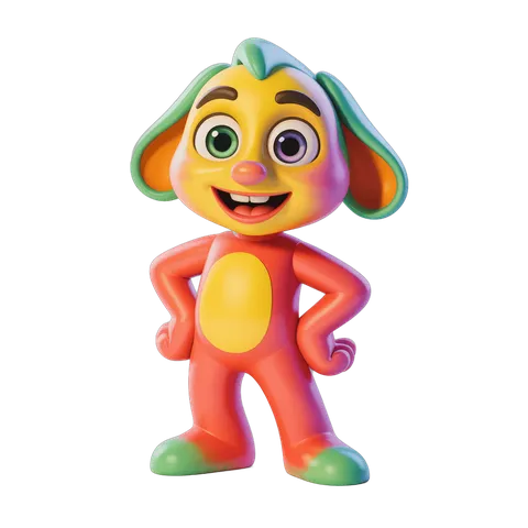 Colorful cartoon character with hands on hips standing isolated transparent background PNG