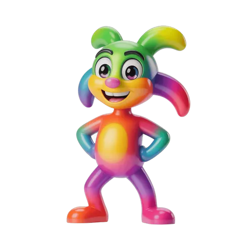 Colorful cartoon character with rainbow antennae standing confidently for children's illustrations PNG