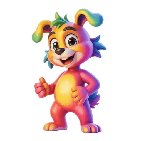 Colorful cartoon dog character giving thumbs up isolated clipart PNG