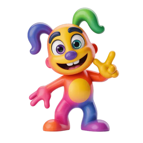 Colorful cartoon dog character making peace sign for kids content PNG