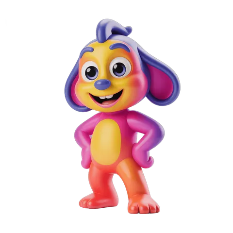 Colorful cartoon dog character standing confidently for children toys and illustrations PNG