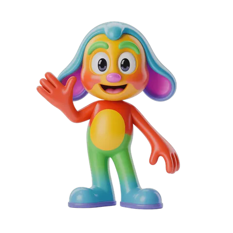 Colorful cartoon dog character waving cheerfully isolated transparent background PNG