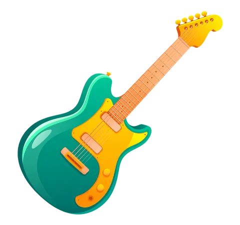 Colorful cartoon electric guitar isolated clipart for music education and website graphics PNG