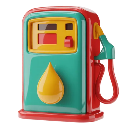 Colorful cartoon gas pump icon with fuel droplet for educational and commercial presentations PNG