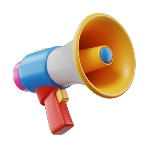 Colorful cartoon megaphone graphic for announcements and event promotions PNG