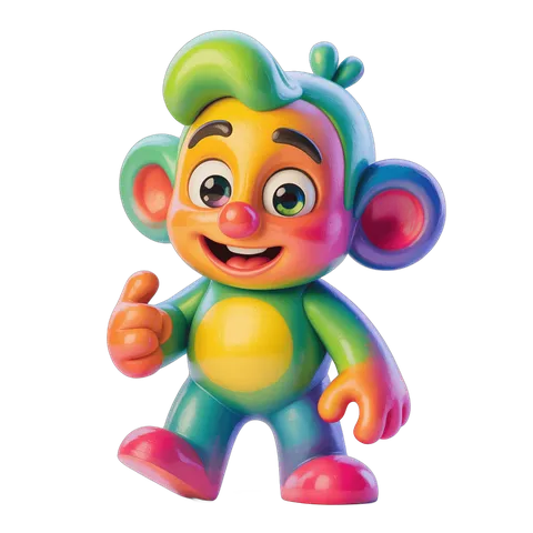 Colorful cartoon monkey character giving thumbs up for kids content and animations PNG