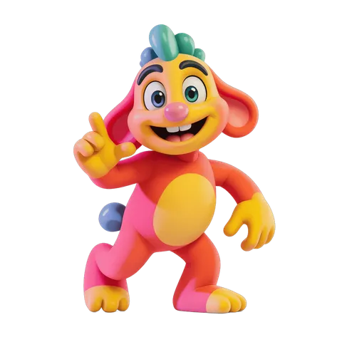 Colorful cartoon monkey character making peace sign pose for kids content PNG
