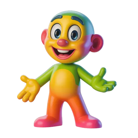 Colorful cartoon monkey character waving arms isolated transparent background PNG