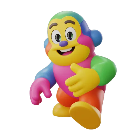 Colorful cartoon monkey character waving cheerfully for children illustrations PNG